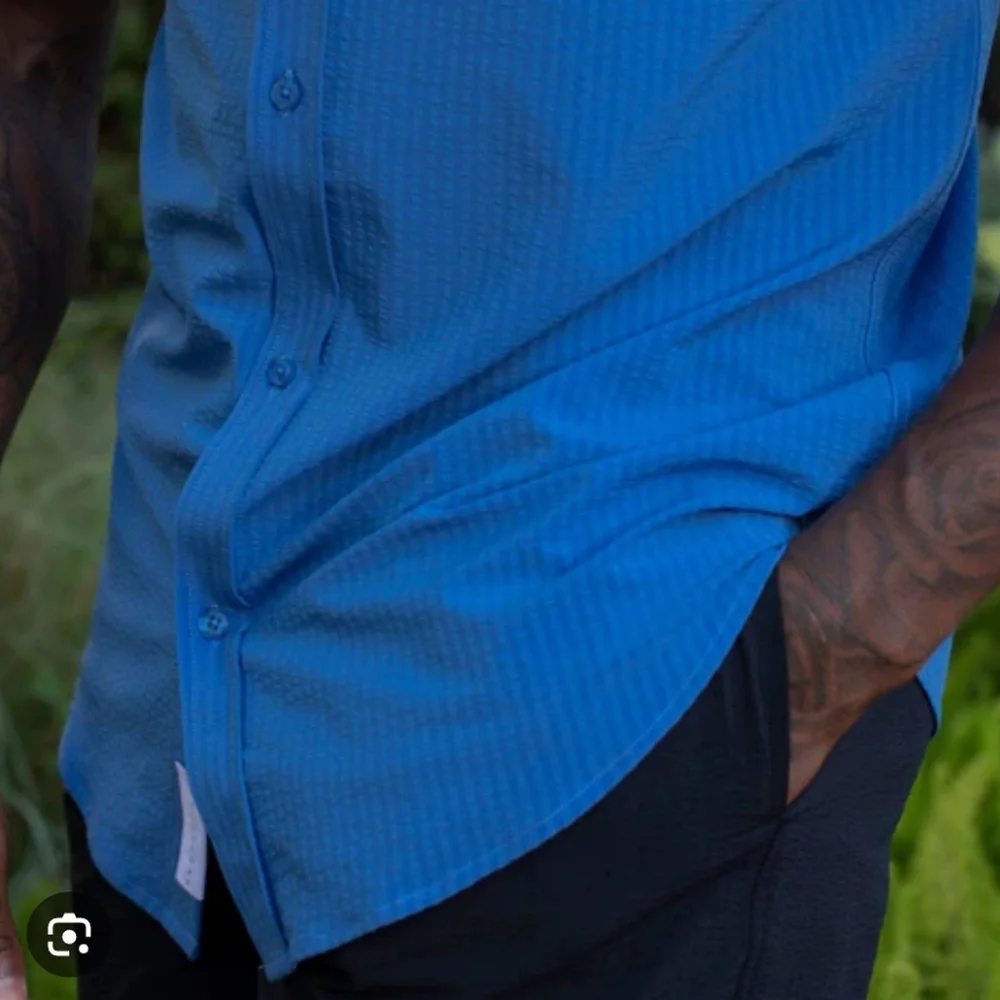 Men's RSVLTS Regatta-Stretch Seersucker Short Sleeve Shirt Size M - Picture 13 of 14